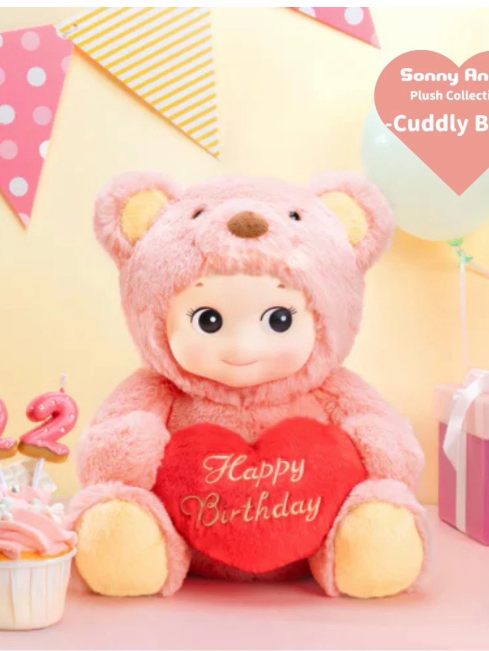 Pink Plush Bear Holding Red "Happy Birthday" Heart
